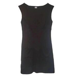 Aqua Women's Black Poly Knit Boat Neck Dress w Pockets